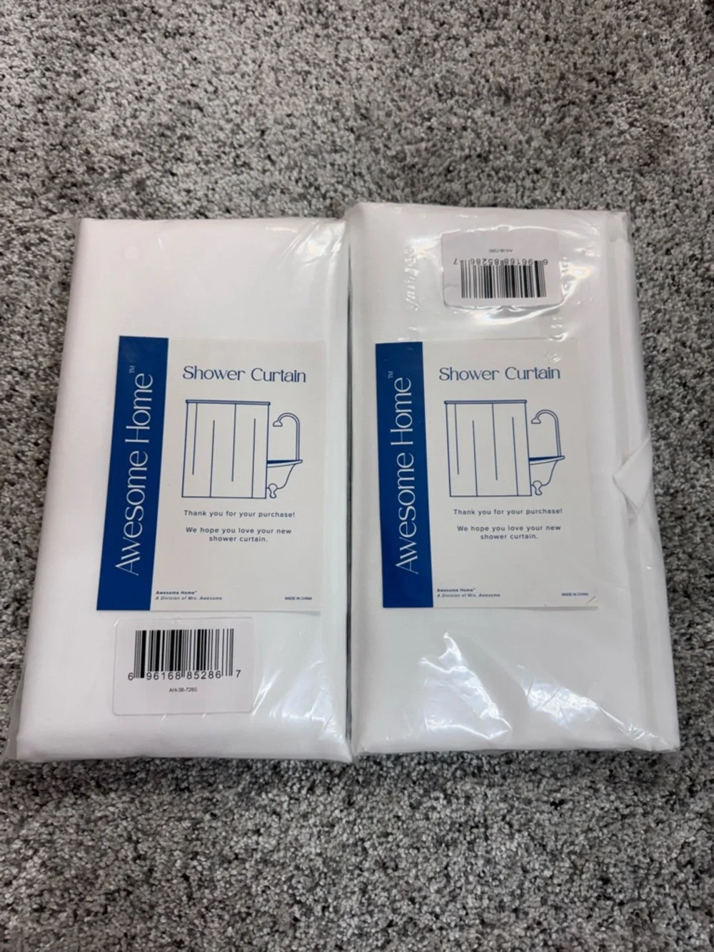 TWO Awesome Home White Solid Fabric Shower Curtain Grommet Top for Bathroom
